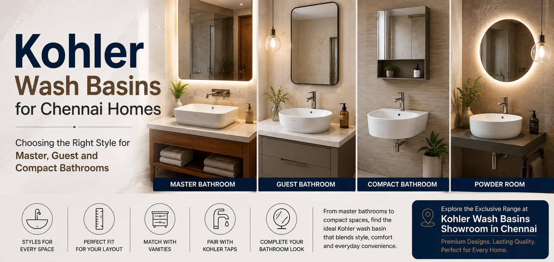 Kohler Wash Basins for Chennai Homes | Master & Guest Bathrooms